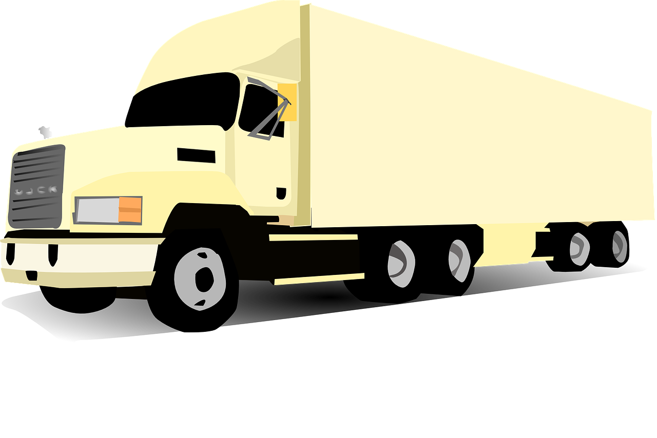 a yellow semi truck on a black background, pixabay, minimalism, cream, clipart, white, movie scene