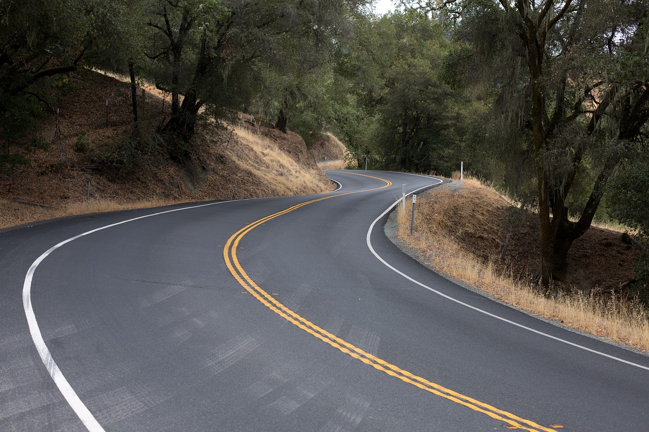 a man riding a skateboard down a curvy road, by Marshall Arisman, shutterstock, process art, napa, empty road in the middle, [ 4 k photorealism ], serpentine curve!!!