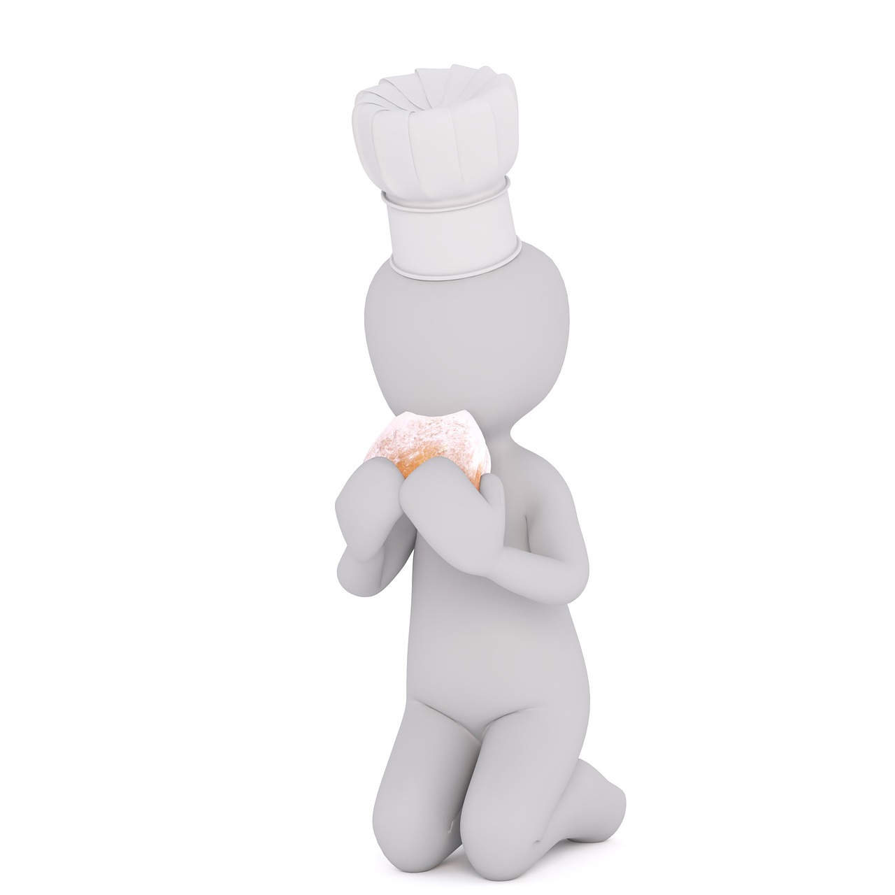 a person in a chef's hat eating a doughnut, a digital rendering, by Anna Füssli, pixabay contest winner, figuration libre, kneeling in prayer, clay render, cash, diamond
