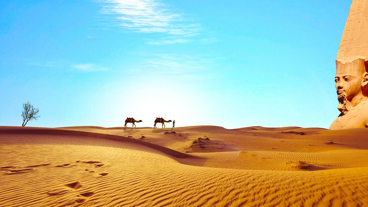 a couple of camels that are standing in the sand, a picture, fantastic realism, landscape wide shot, edited, alamy stock photo, wanderers traveling from afar