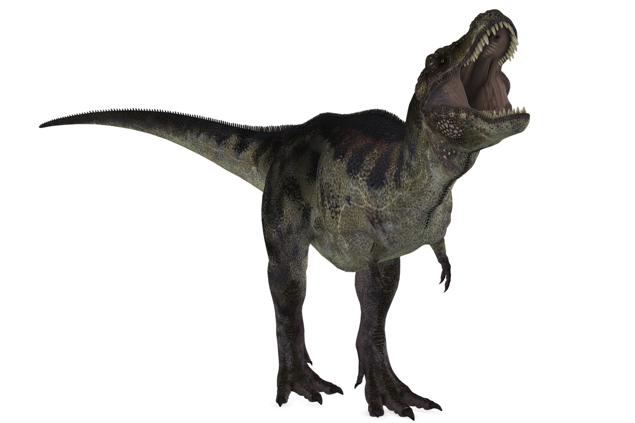 a close up of a dinosaur with its mouth open, an illustration of, shutterstock, massurrealism, full body profile, on black background, high detail illustration, broadshouldered