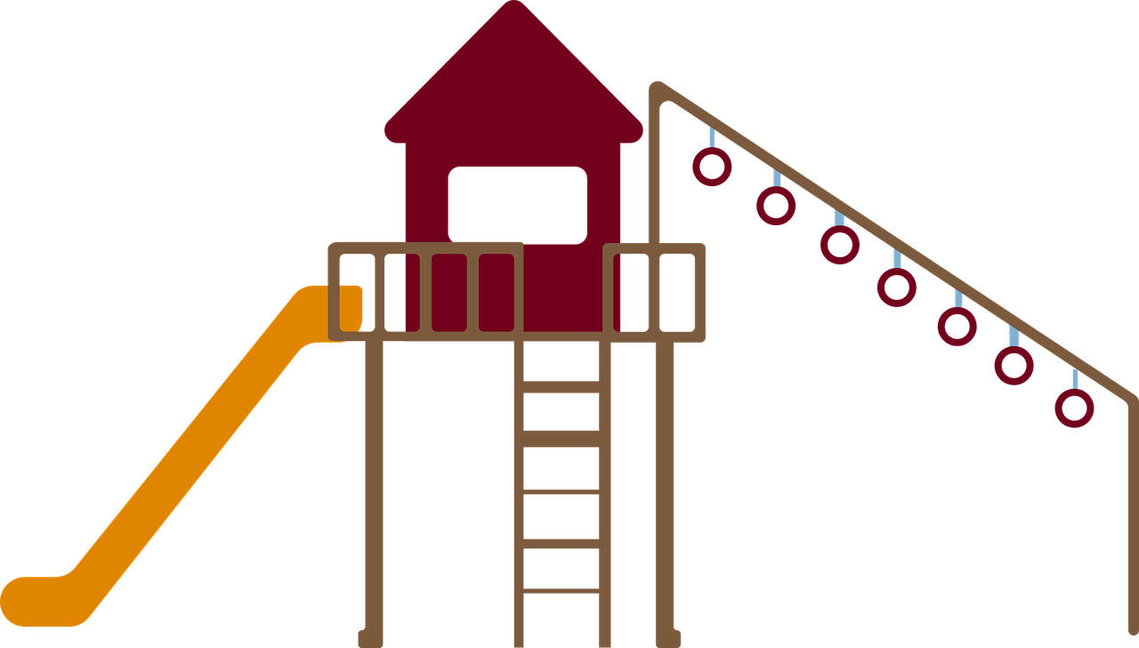 a playground structure with a slide and a ladder, a digital rendering, by Winona Nelson, pixabay, black and red scheme, house, ( ( dark skin ) ), flat - color