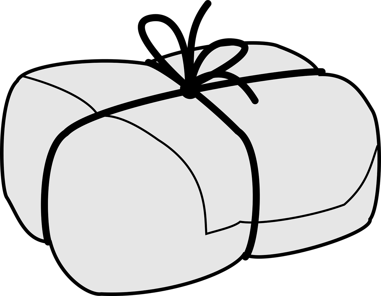 a black and white picture of a wrapped present, lineart, inspired by Shūbun Tenshō, reddit, minimalism, steamed buns, white pillows, digitally colored, cartoon network stillframe