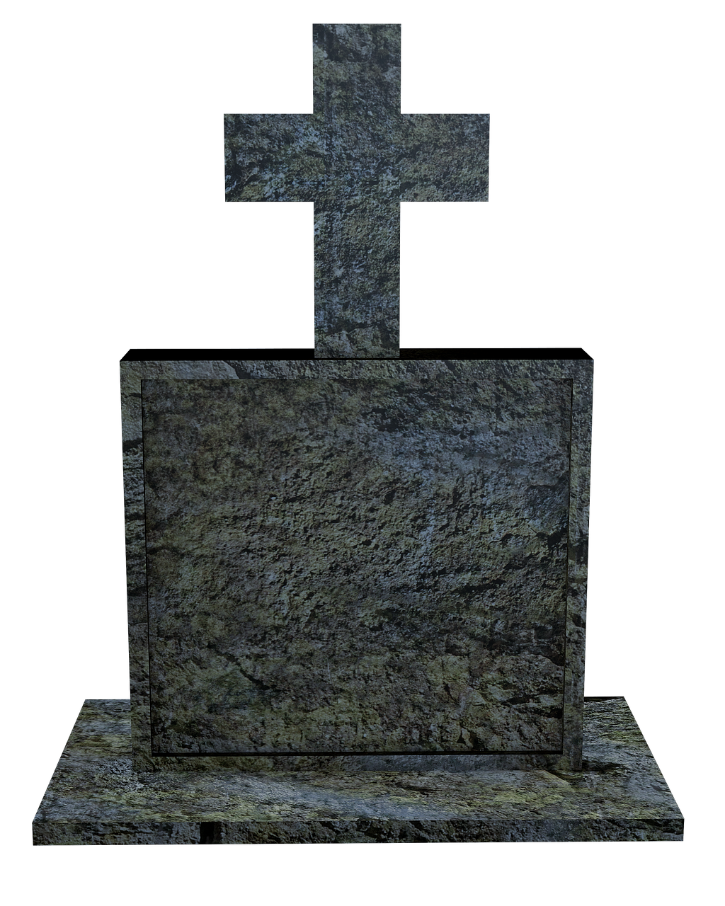 a grave with a cross on top of it, by Attila Meszlenyi, digital art, rusticated stone base, on black background, 3 d rendering, without green grass