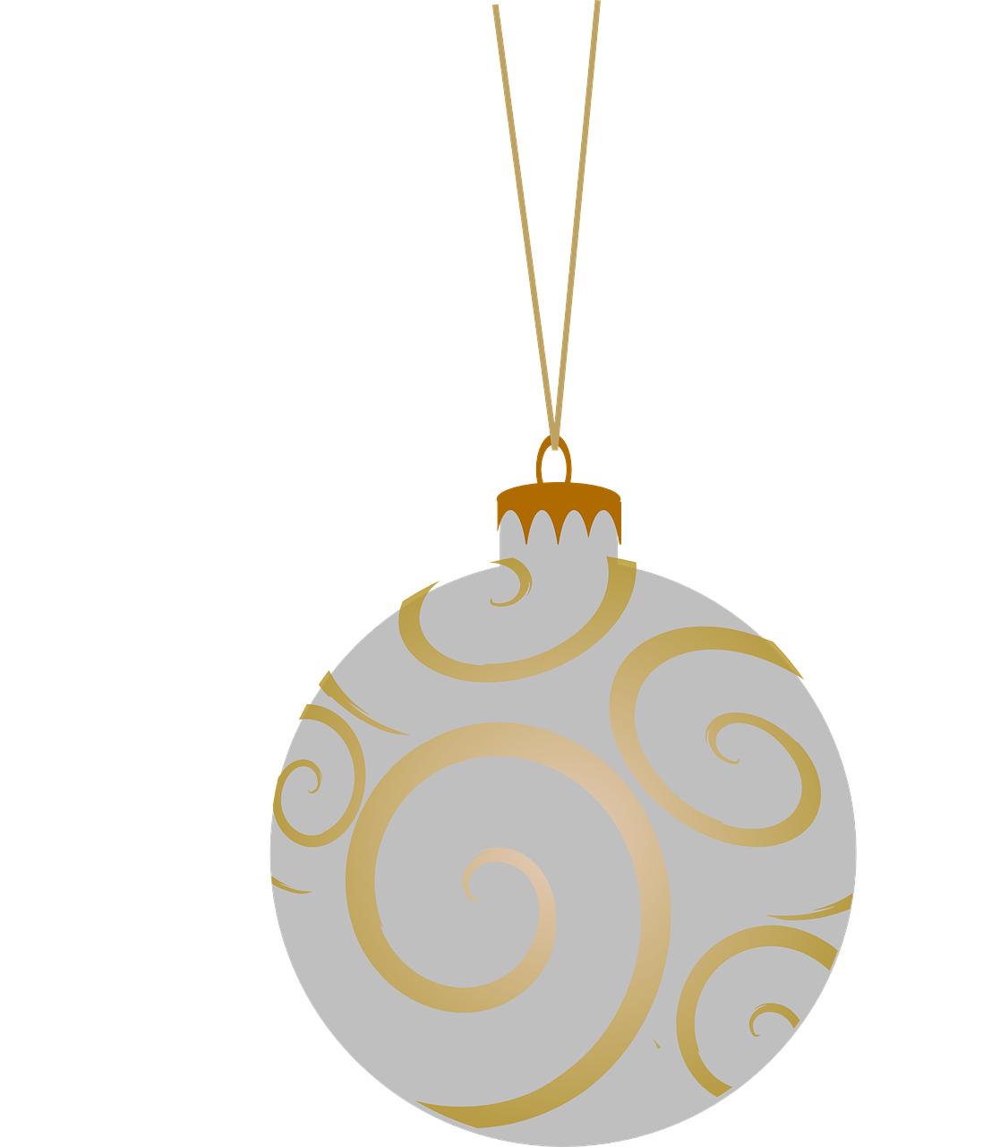 a white and gold christmas ornament with snowflakes, inspired by Masamitsu Ōta, pixabay, the background is black, hanging out with orbs, clip art, golden and silver jewerly