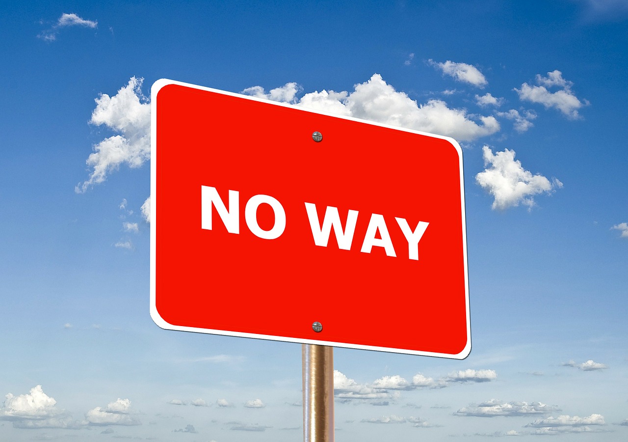 a red no way sign sitting on top of a metal pole, a photo, pixabay, trending on mentalray, no gradients, ebay photo, highway