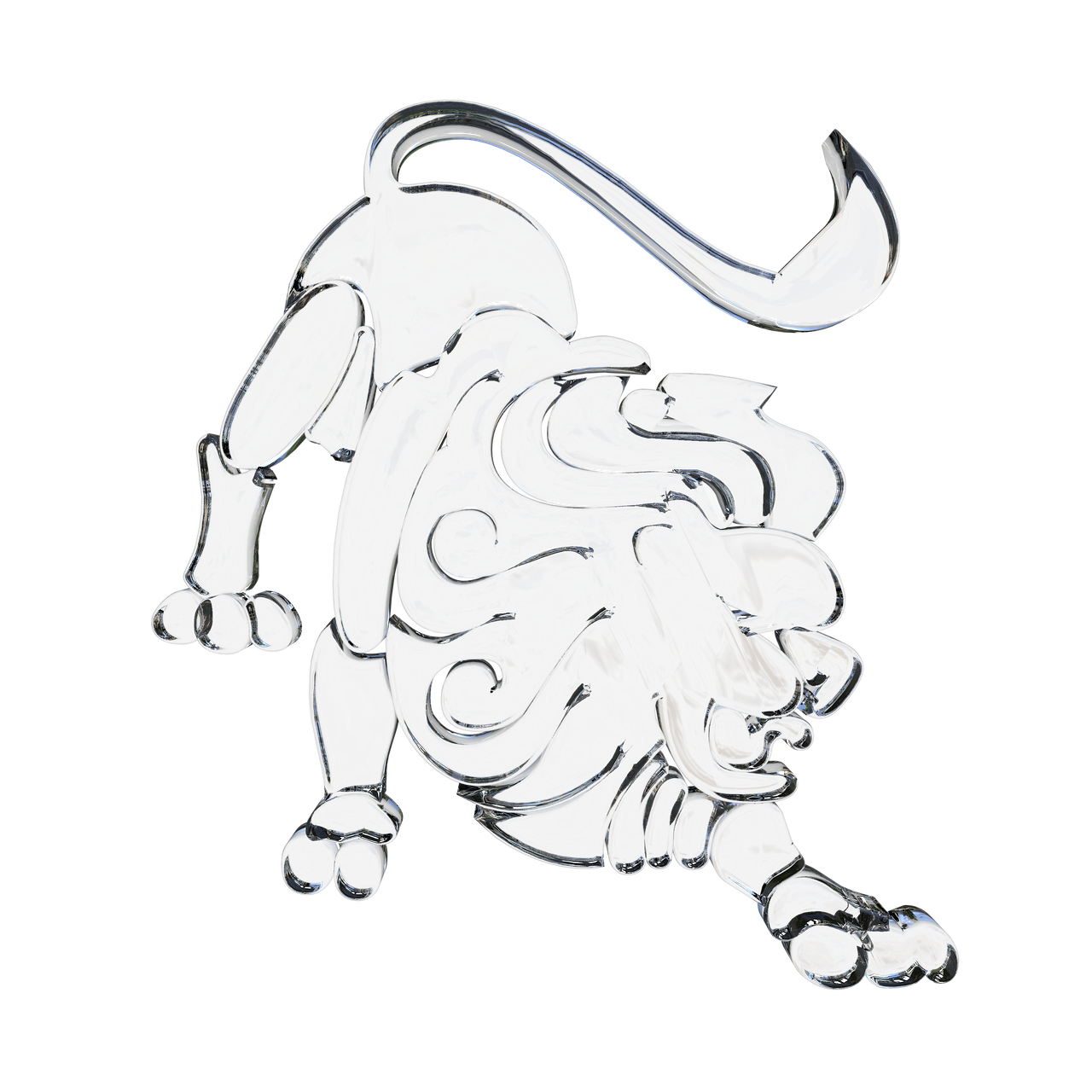 a close up of a metal animal on a white background, an illustration of, folk art, lion resting in the shade, 3 d renders, black lacquer, museum quality photo