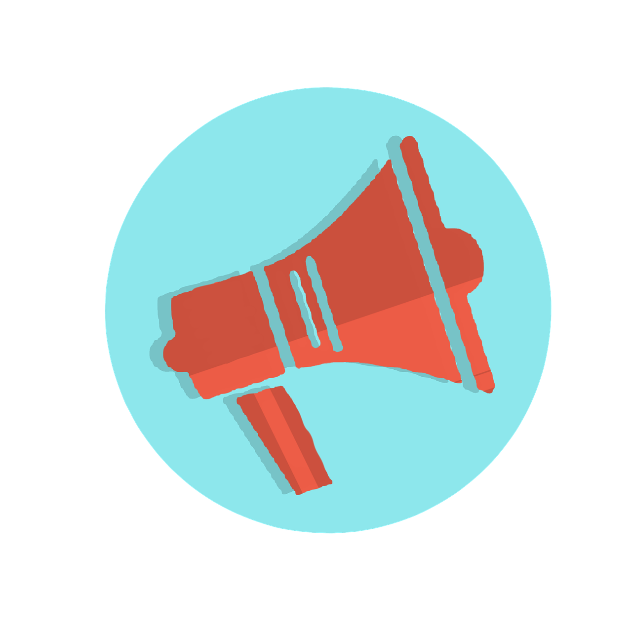 a red megaphone sitting on top of a blue circle, a screenshot, by Niko Henrichon, on a flat color black background, game icon asset, protest movement, brittney lee