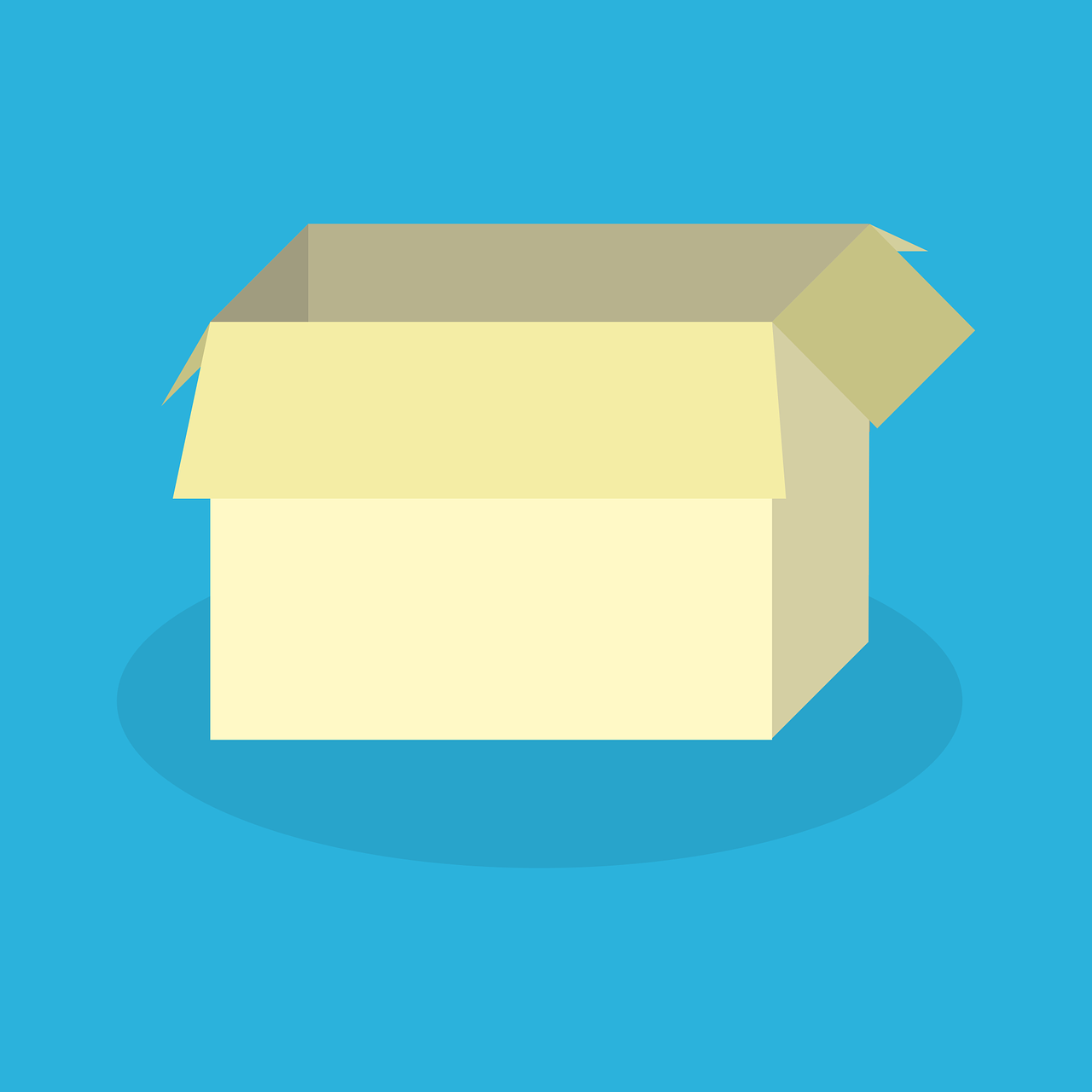an open cardboard box on a blue background, an illustration of, postminimalism, flat - color, smooth illustration, yellowed, icon