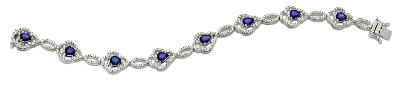 a diamond and sapphire necklace on a black background, a pastel, deviantart, -h 512, silver bracelets, detailed color scan”, j - lo