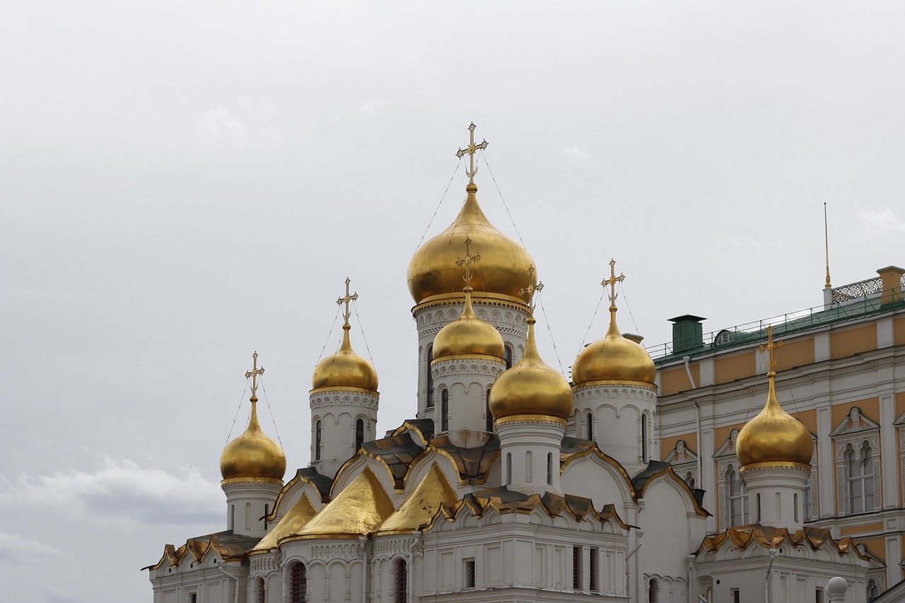 a large white building with gold domes on top of it, a picture, by Andrei Kolkoutine, pixabay, cathedrals, vladimir krisetskiy, nice slight overcast weather, usa-sep 20