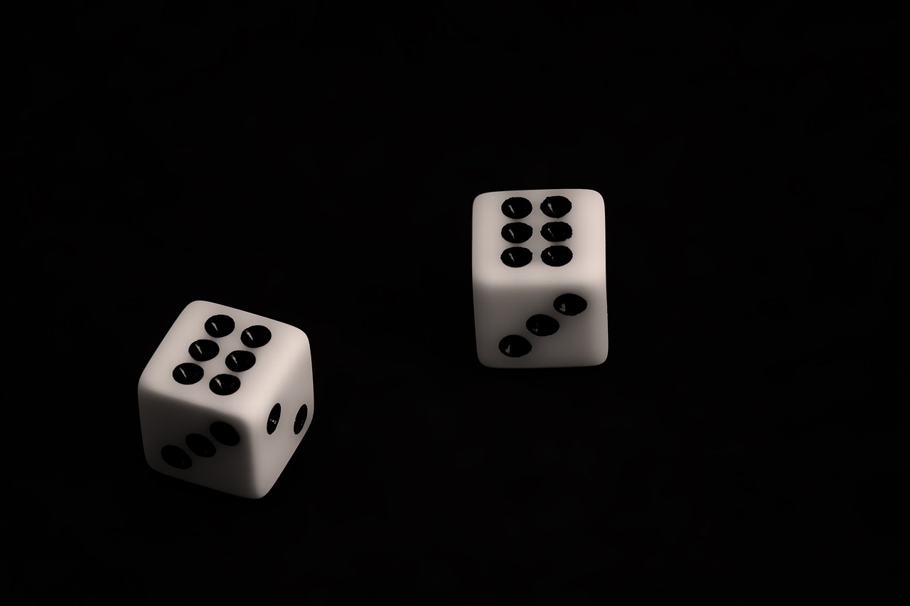 two white dice sitting next to each other on a black surface, a macro photograph, by Alexander Robertson, minimalism, 3d game object, shot from 5 0 feet distance, gambling, cad