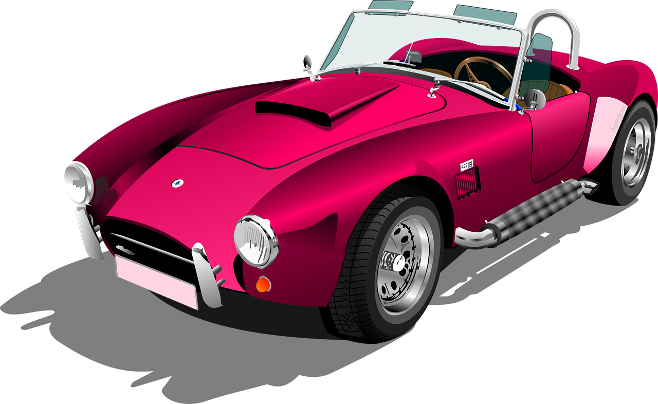 a pink sports car on a black background, a digital rendering, by Derek Hill, trending on pixabay, cobra, in retro colors, pretty face!!, perfect crisp sunlight, no gradients