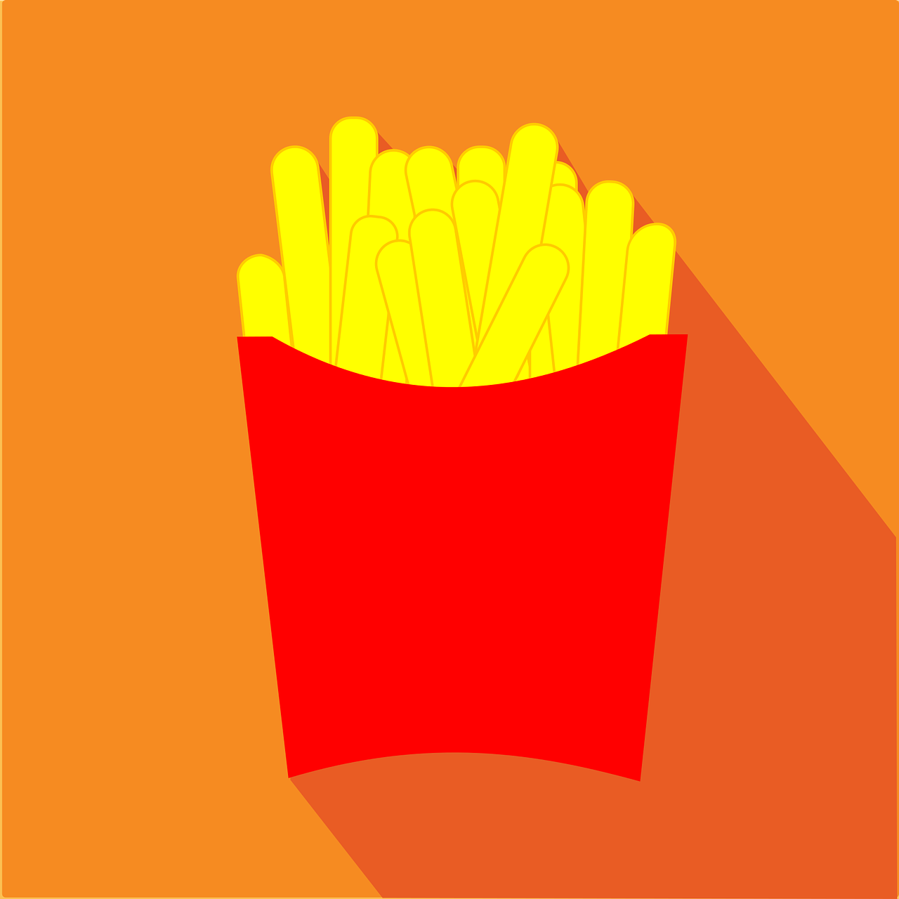 a bunch of french fries in a red box, a screenshot, inspired by Pia Fries, shutterstock, pop art, flat style, siluette, big macs, amber