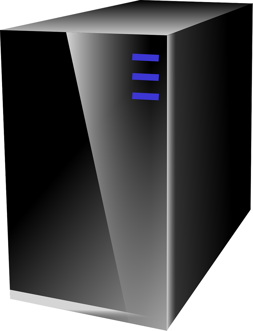 a black box with a blue stripe on it, a computer rendering, pixabay, computer art, the console is tall and imposing, glass cover, crystal column, liquid cooling
