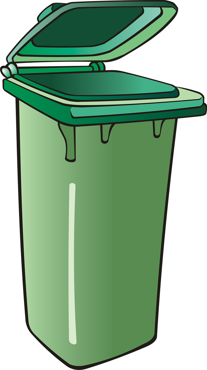 a green trash can with a lid open, pixabay, !!! very coherent!!! vector art, leg shot, dark green glass, full-shot