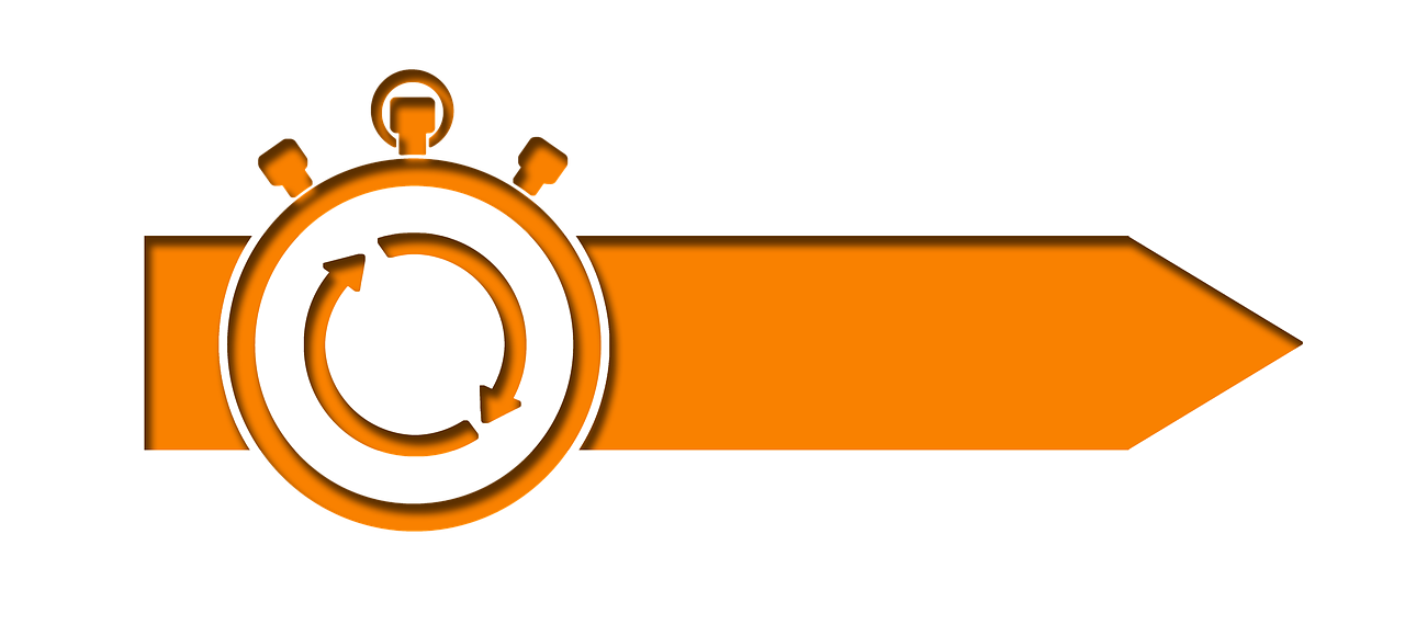 a close up of an arrow with a clock on it, a digital rendering, reddit, hurufiyya, orange and white color scheme, vectorized, banner, shut down