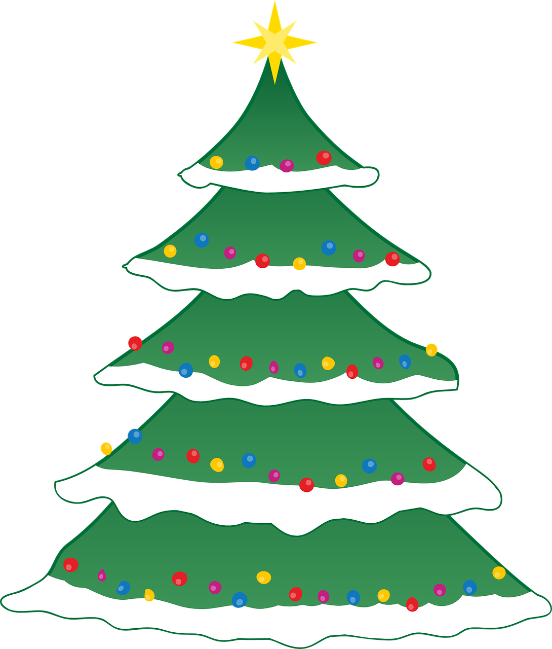 a christmas tree with a star on top, inspired by Masamitsu Ōta, pixabay, naive art, side view centered, snow glow, black main color, no gradients