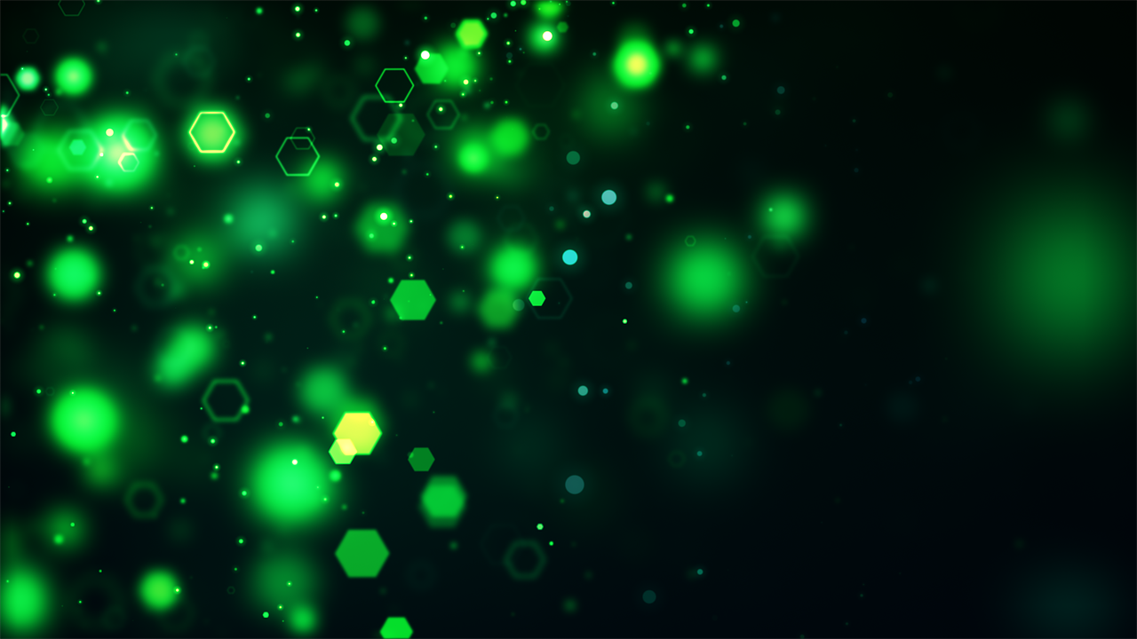 a bunch of green hexagons on a black background, digital art, shutterstock, bokeh photo, fireflies!!!!, made of glowing oil, green and warm theme