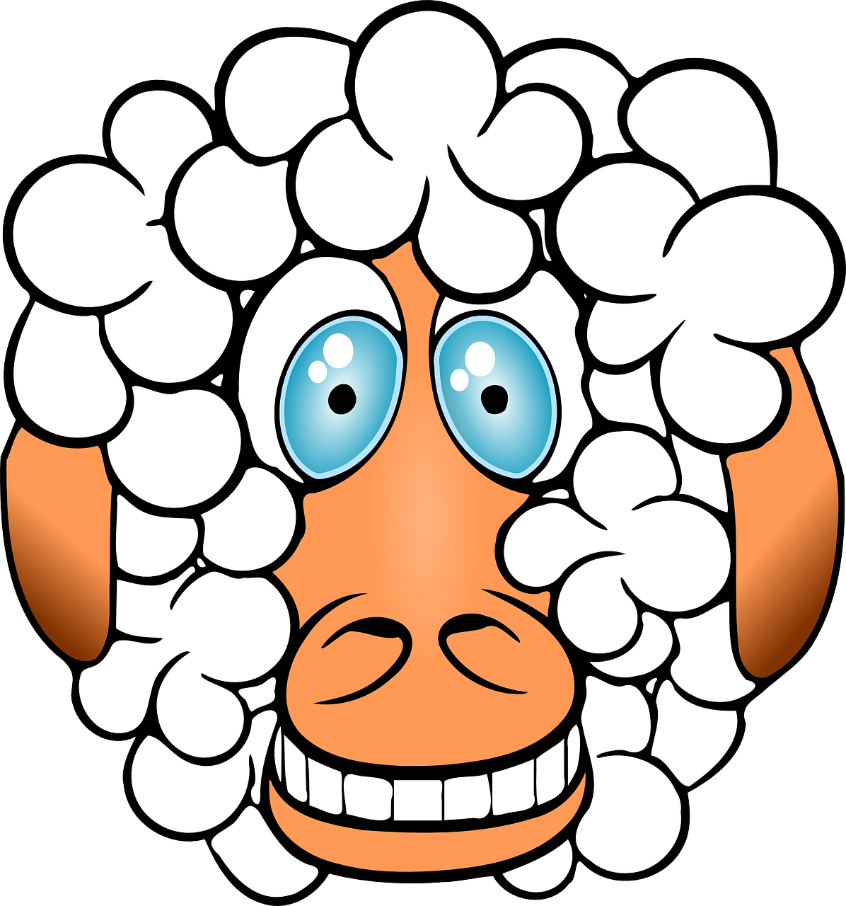 a cartoon sheep with big blue eyes, a digital rendering, mingei, !!! very coherent!!! vector art, face photo