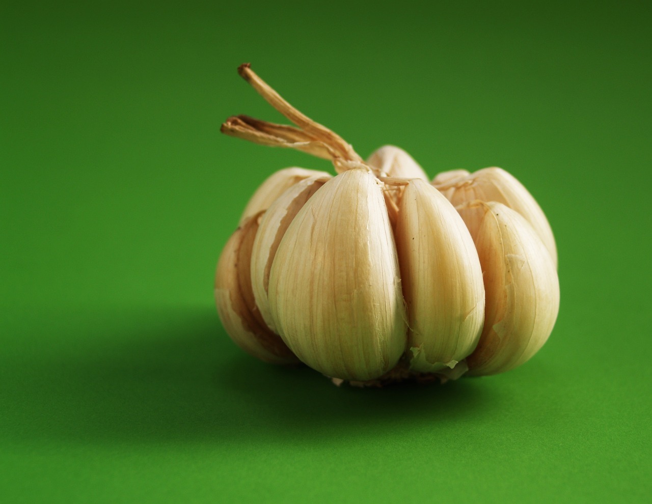 a bunch of garlic sitting on top of a green surface, a macro photograph, shutterstock, highly detailed product photo, bun ), blonde, looking from side!