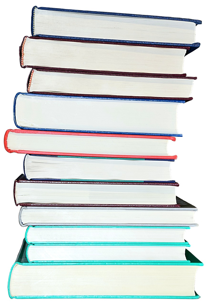 a stack of books sitting on top of each other, a stock photo, by Carey Morris, reference sheet white background, vibrantly colored, panorama, seen from below