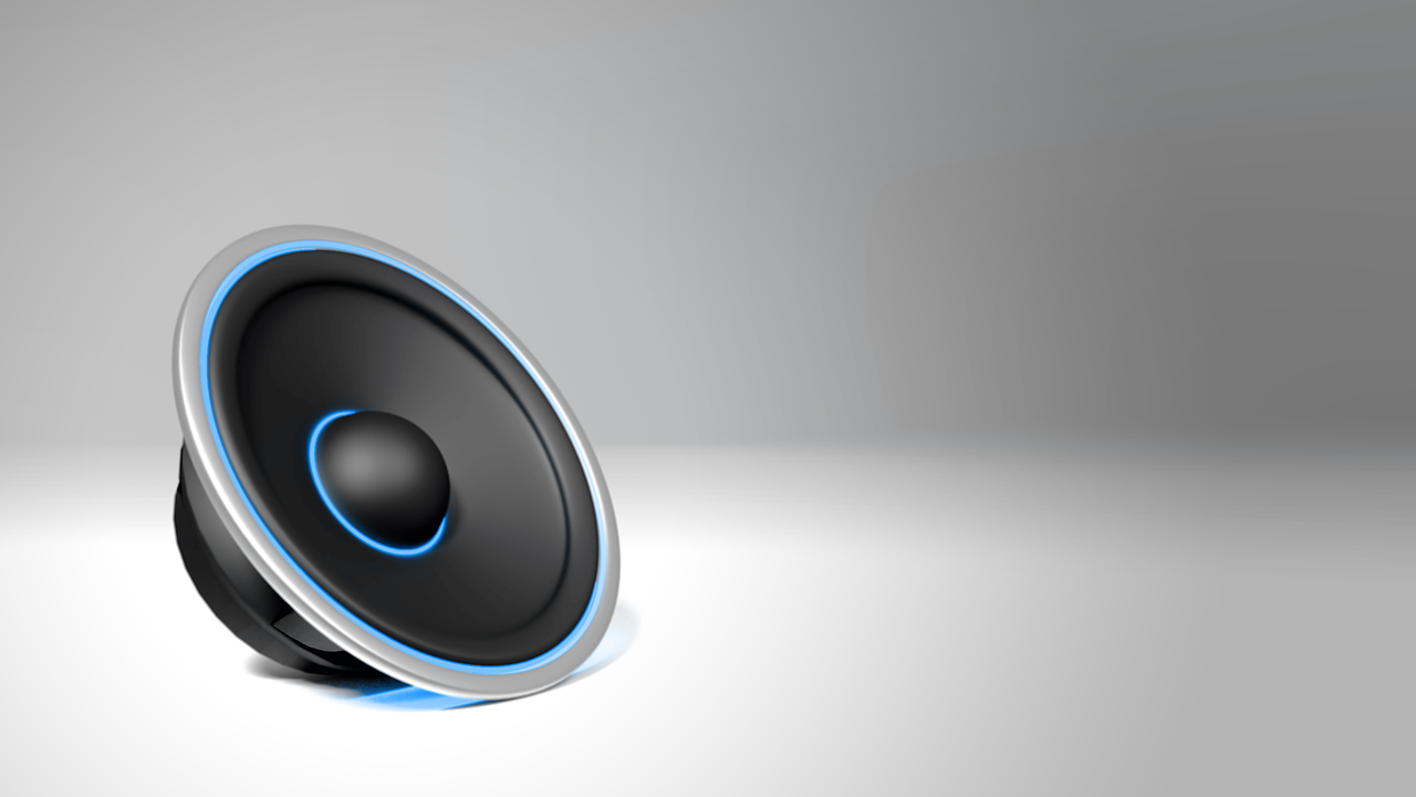 a close up of a speaker on a white surface, a computer rendering, shutterstock, digital art, on simple background, volume lights, slightly blurred, where a large