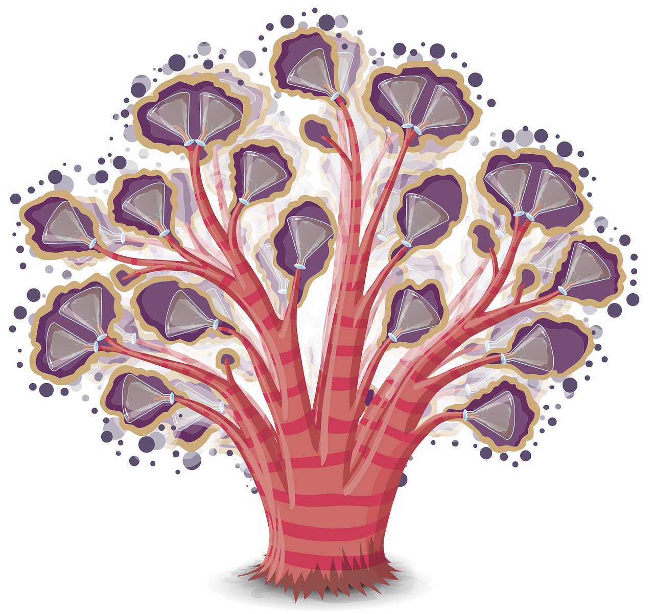a picture of a tree with hearts on it, concept art, inspired by Earnst Haeckel, hurufiyya, sea anemone, harry volk clip art style, amethyst, covered in coral
