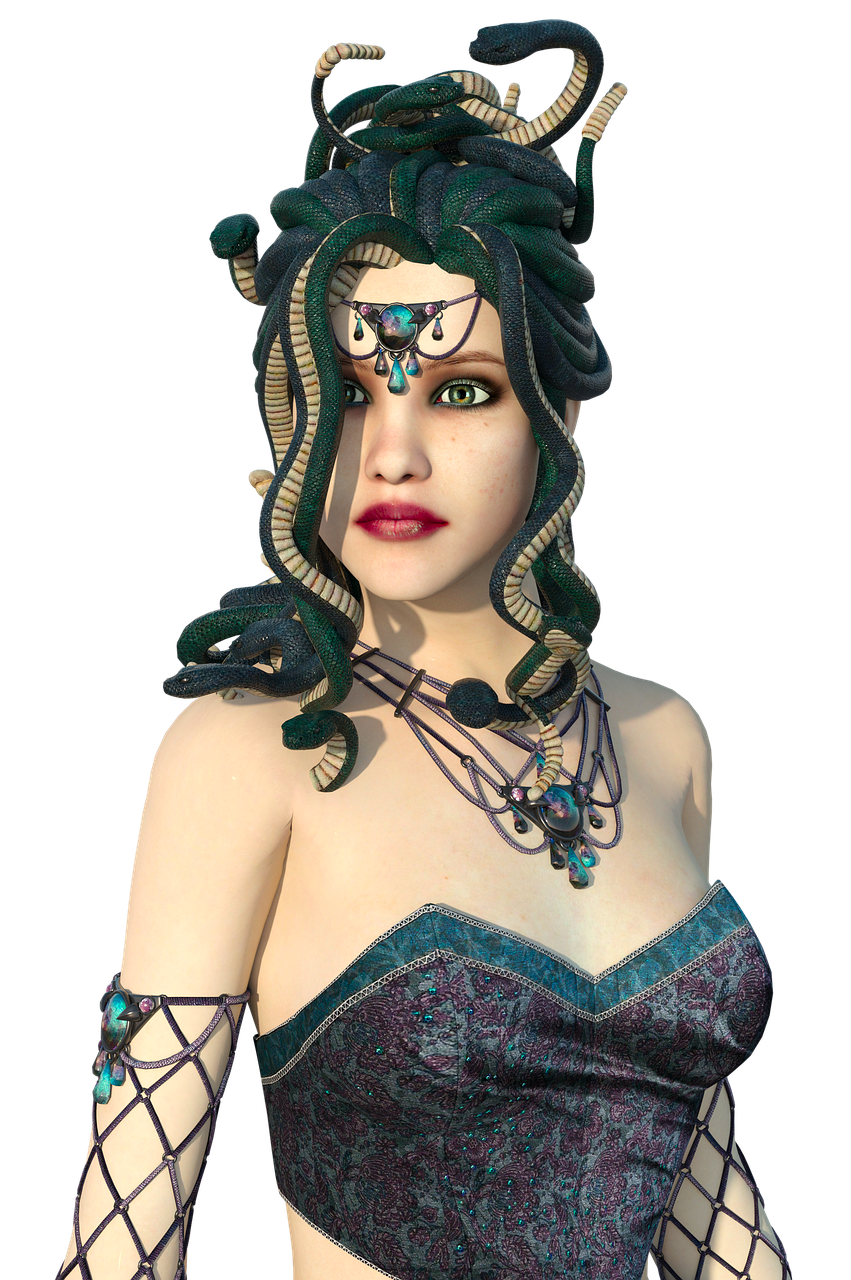 a close up of a person wearing a costume, a character portrait, inspired by E. Charlton Fortune, zbrush central contest winner, fantasy art, art nouveau lilith, emerald tiara and necklace, high resolution render, snake woman hybrid