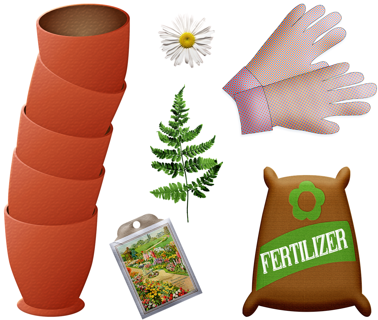 a collection of gardening items on a black background, a screenshot, inspired by Christoffer Wilhelm Eckersberg, plasticien, noxious poison diaper, highly_detailed!!, clean from scene from twin peaks, item art