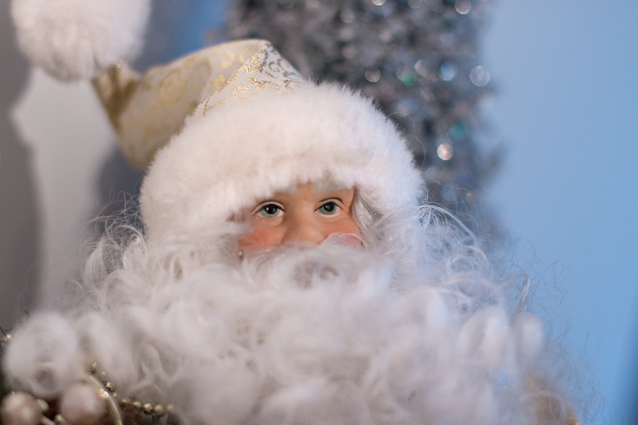 a close up of a figurine of a santa claus claus claus claus claus claus claus claus claus claus claus claus claus claus claus claus claus, a portrait, by Maksimilijan Vanka, pexels, very long silver beard, portrait n - 9, with white fluffy fur, svetlana belyaeva