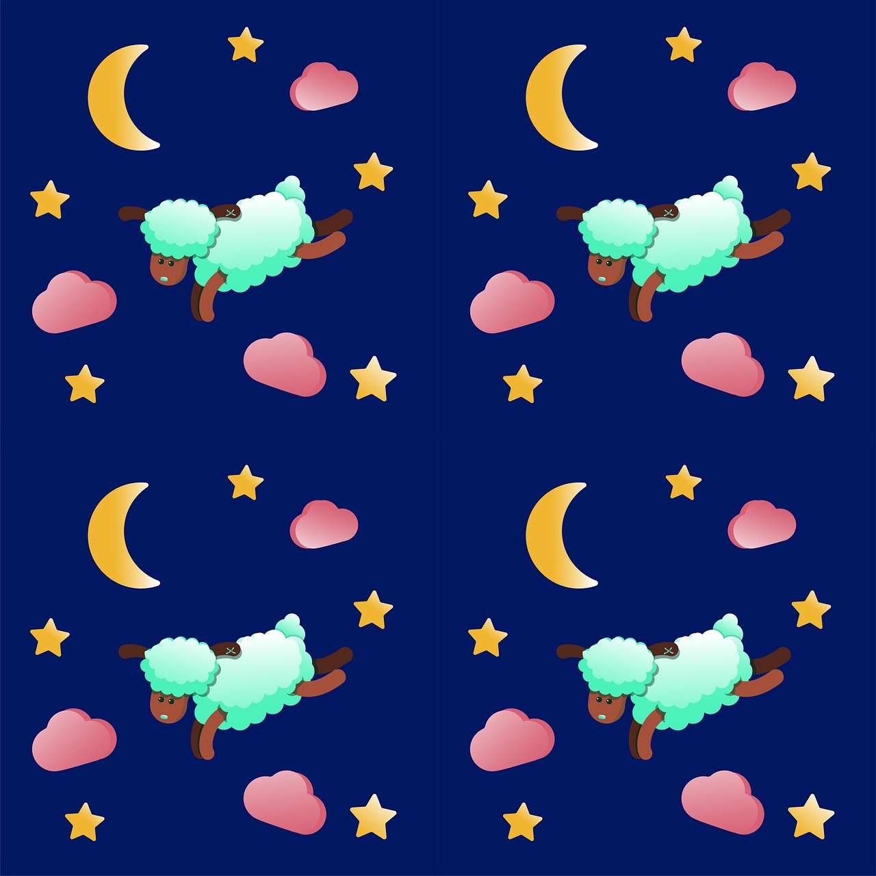 a pattern of sheep and stars on a blue background, by Sailor Moon, tumblr, naive art, flying trees and park items, tileable, goodnight, satin