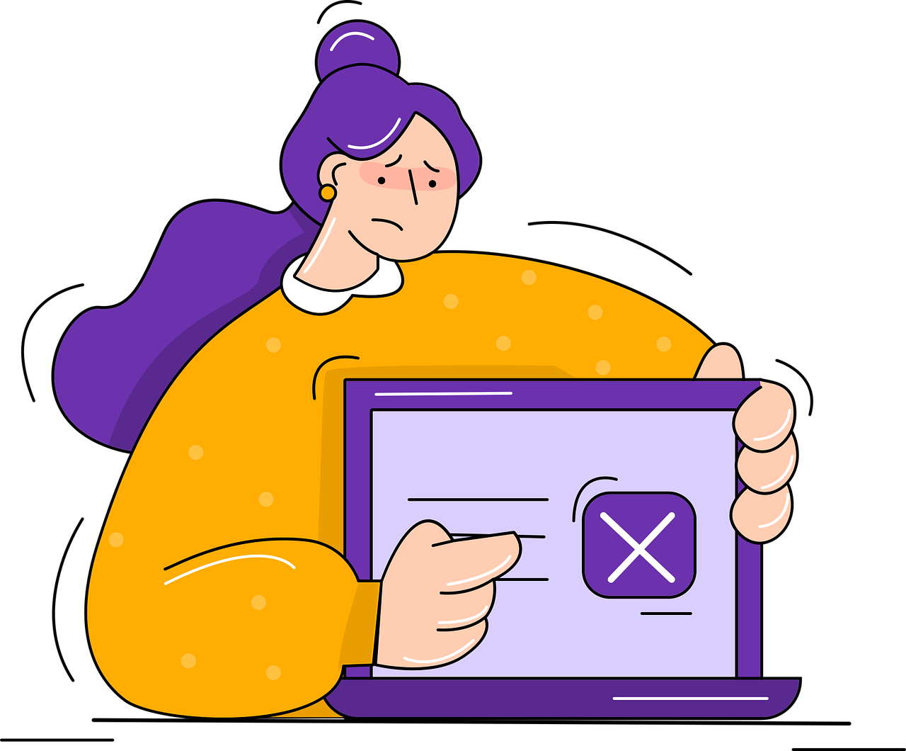 a person that is sitting down with a laptop, an illustration of, pexels, computer art, woman his holding a sign, violet colored theme, rejected concepts, close up to the screen