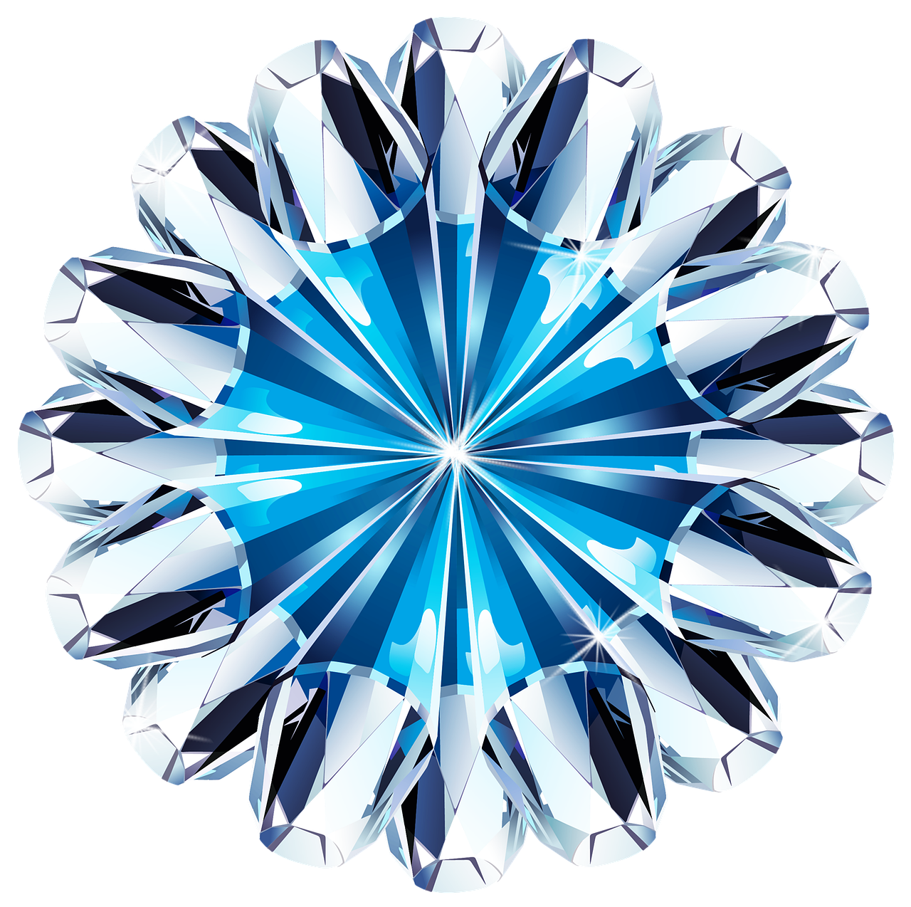 a close up of a diamond on a black background, vector art, crystal cubism, blue - petals, blue and ice silver color armor, 中 元 节, round