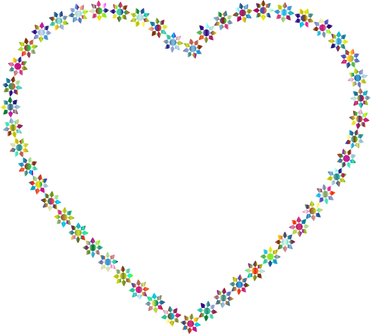 a heart made of stars on a black background, a mosaic, pixabay, toyism, flower frame, isolated on white background, computer - generated, multi colored