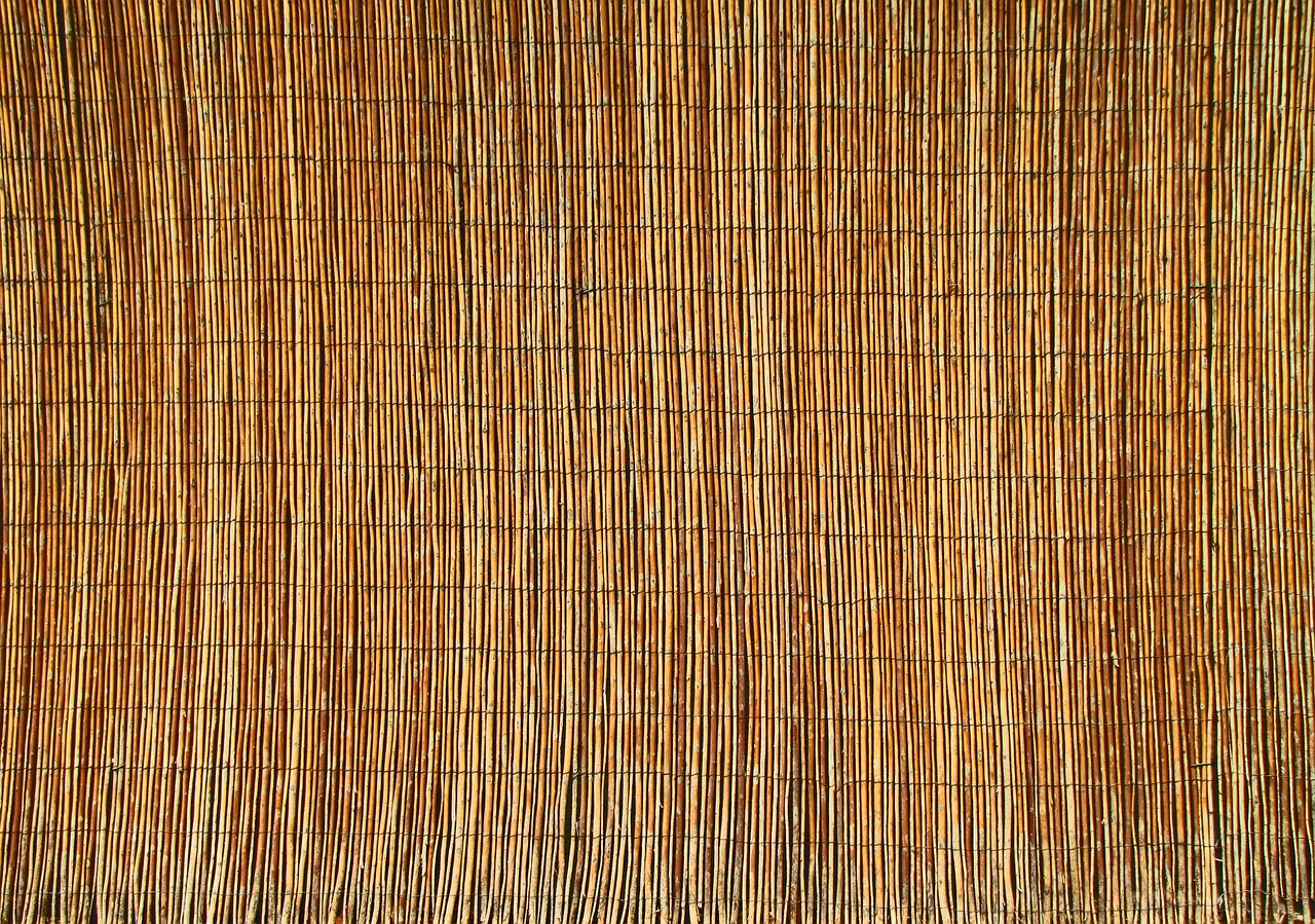 a close up view of a bamboo fence, textured like a carpet, big brown fringe, non-illuminated backdrop, new mexico