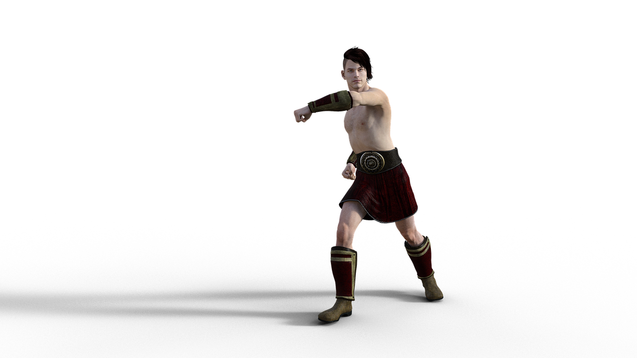 a man that is standing in the dark, inspired by Roman Bezpalkiv, reddit, in fighter poses, octante render, scottish, toga