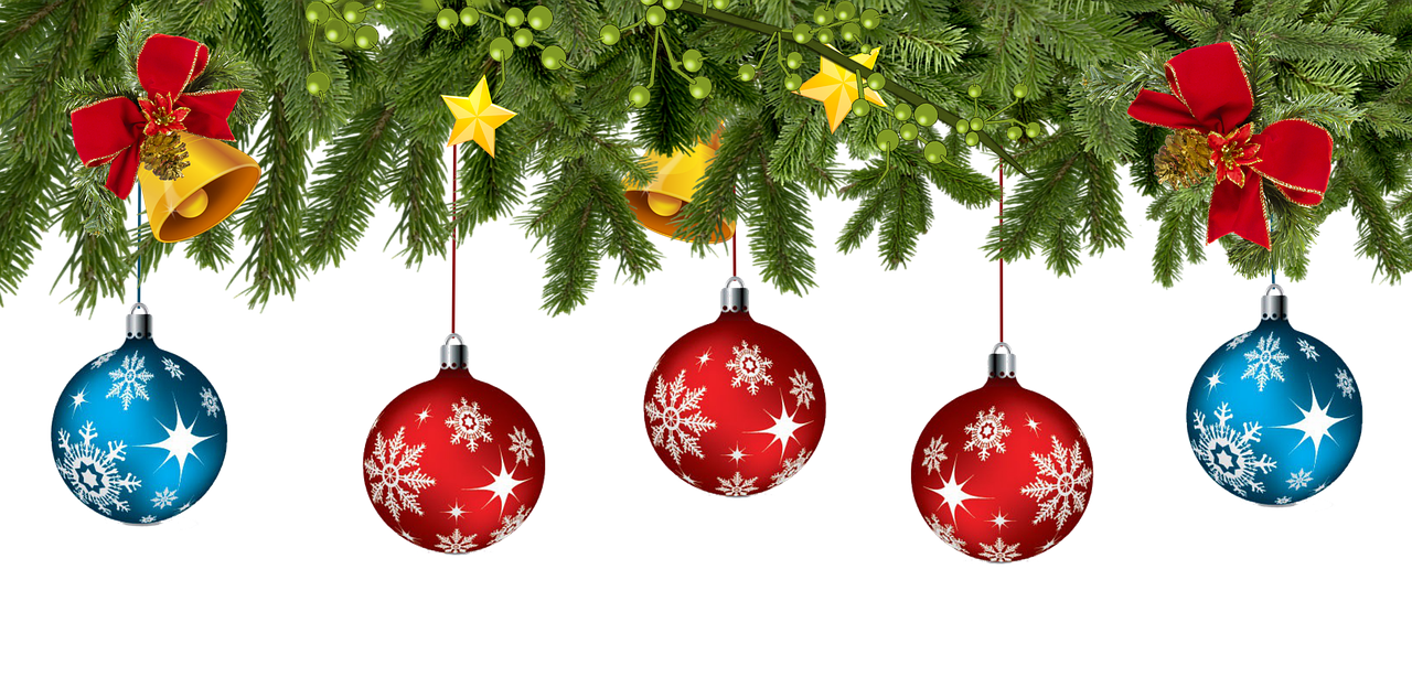a group of christmas ornaments hanging from a christmas tree, a digital rendering, by Alexander Fedosav, pixabay, the background is black, trio, 💣 💥💣 💥, branches and foliage