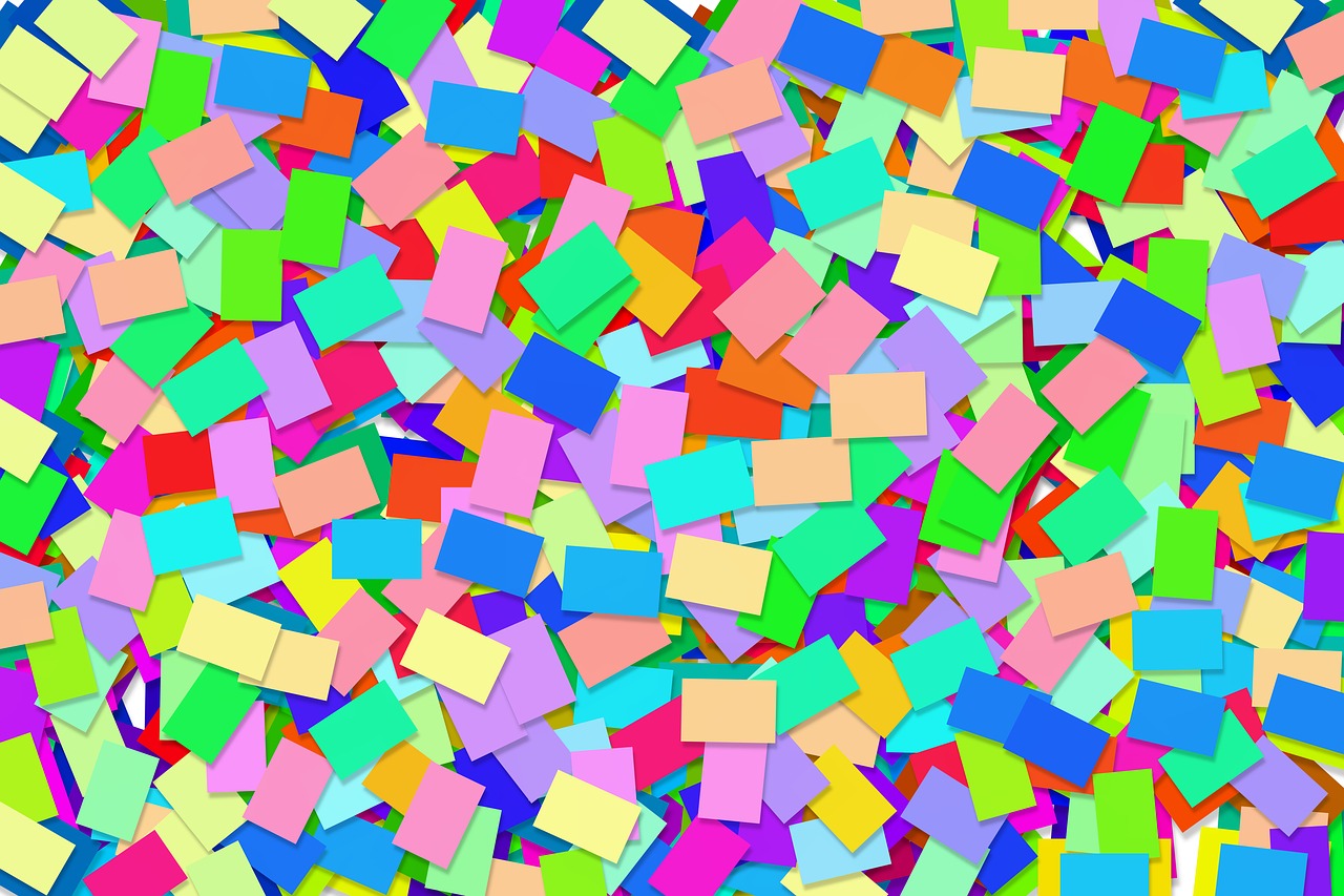 a bunch of colorful post it notes sitting on top of each other, inspired by Gino Severini, vector background, glossy flecks of iridescence, rectangular piece of art, scattered
