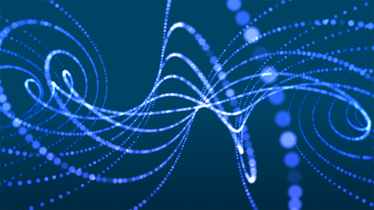 a close up of a bunch of dots on a blue background, a digital rendering, shutterstock, energy waves, flowing tendrils, radio signals, vector spline curve style