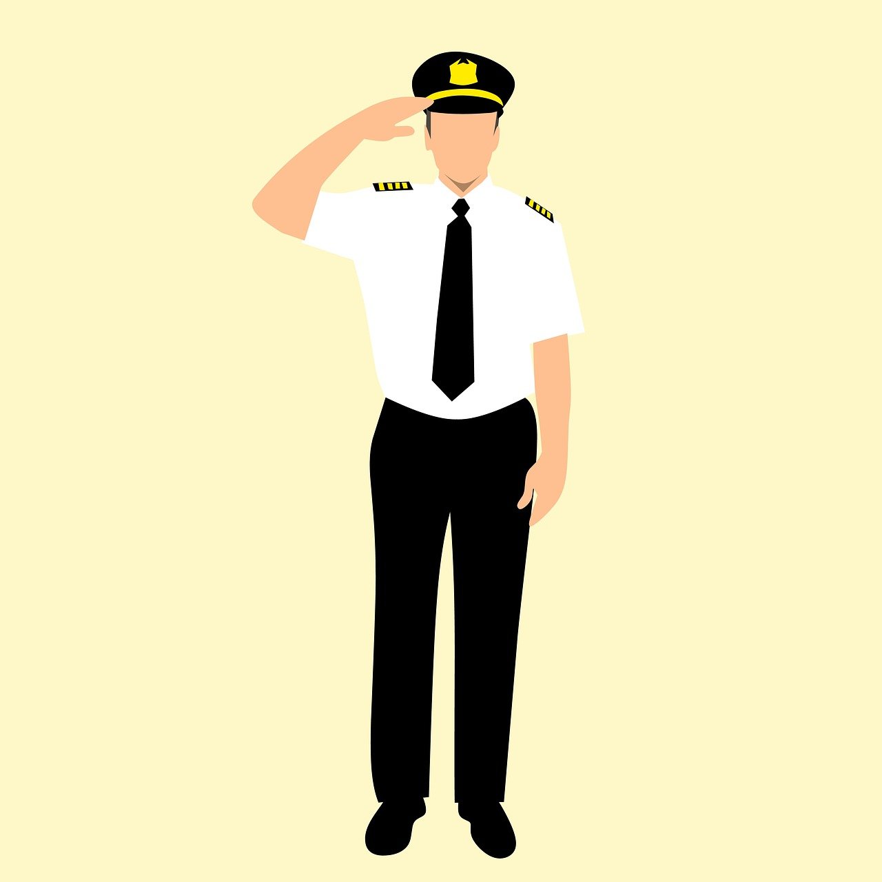 a man in a pilot's uniform saluting, a cartoon, shutterstock, simple and clean illustration, wearing a shirt with a tie, full body illustration, full body close-up shot