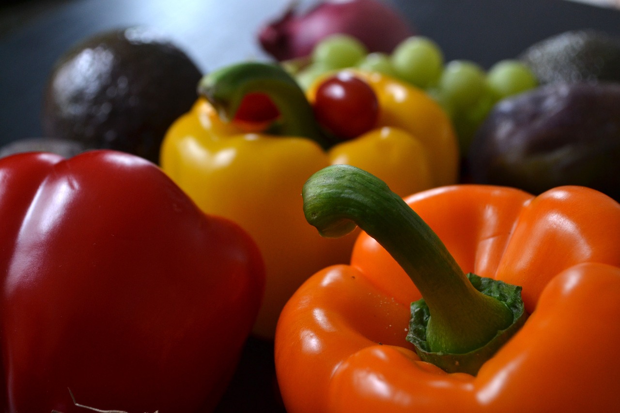 a close up of a plate of fruit and vegetables, a picture, by Paul Emmert, paprika, colour hd photography, profile picture, iphone picture