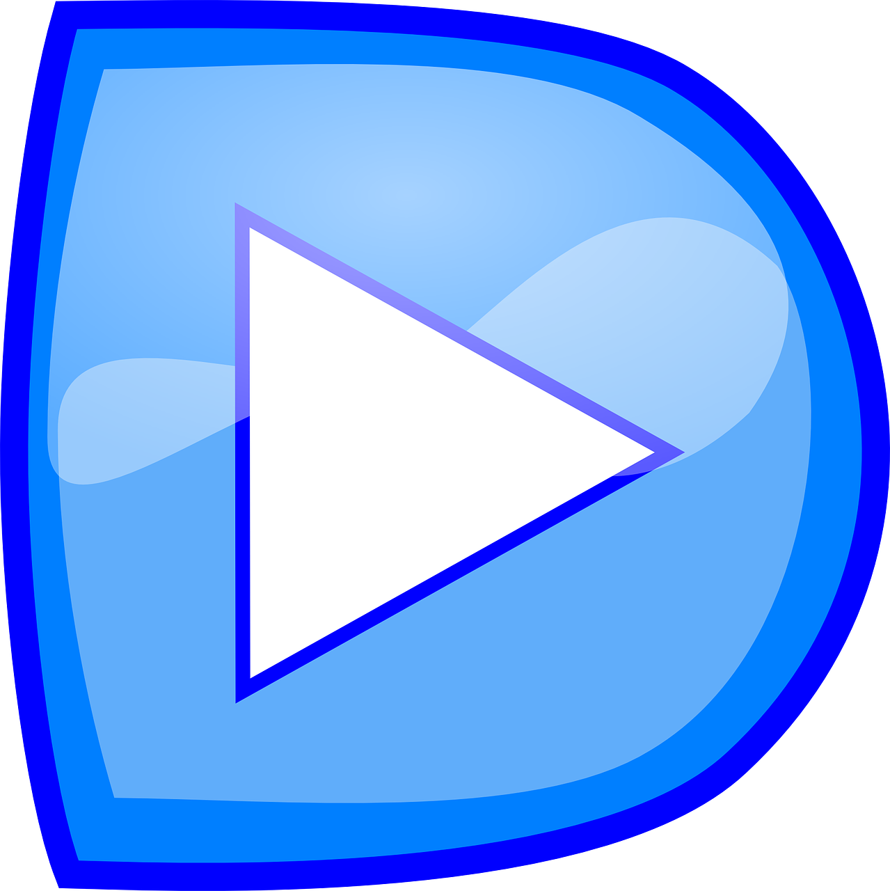 a blue play button with a white arrow, a digital rendering, video art, clip art, dj, funny cartoonish, a dream