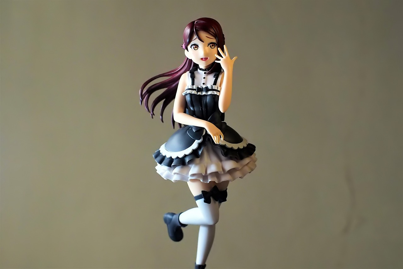 a close up of a figurine of a woman on a cell phone, a statue, deviantart, shin hanga, gorgeous maid, ( waitress ) girl, pointè pose, idolmaster