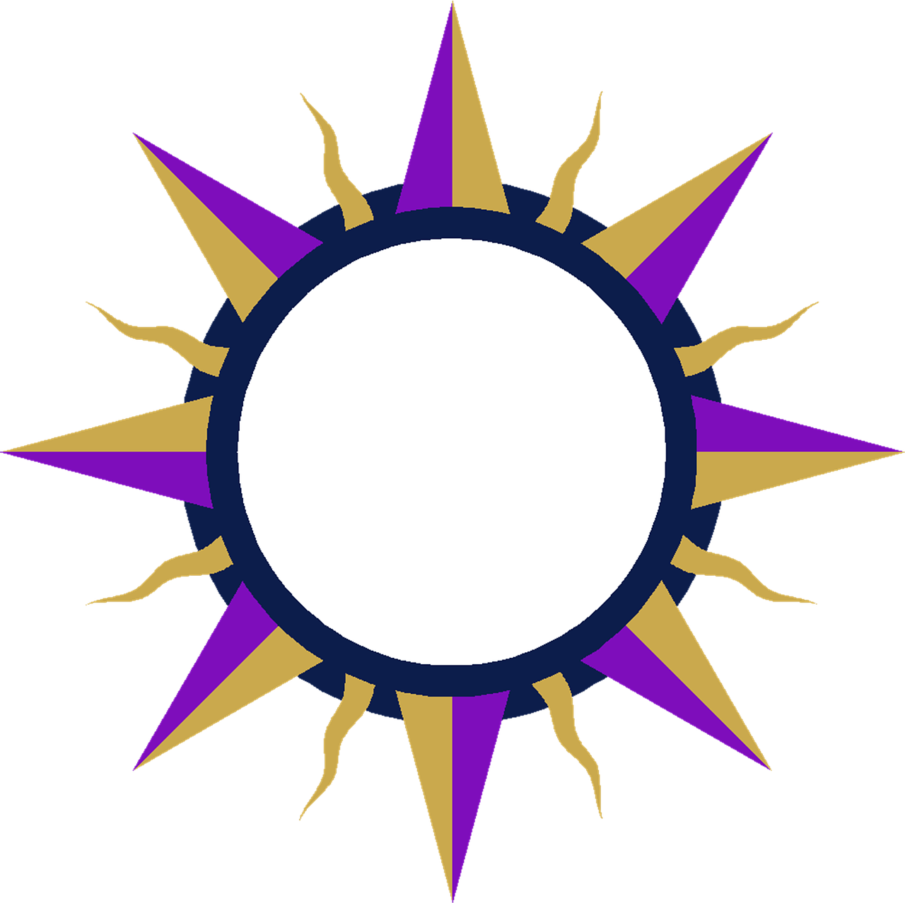 a purple and gold starburst on a black background, inspired by Xul Solar, white eclipse, [[fantasy]], round-cropped, solis sacerdotibus