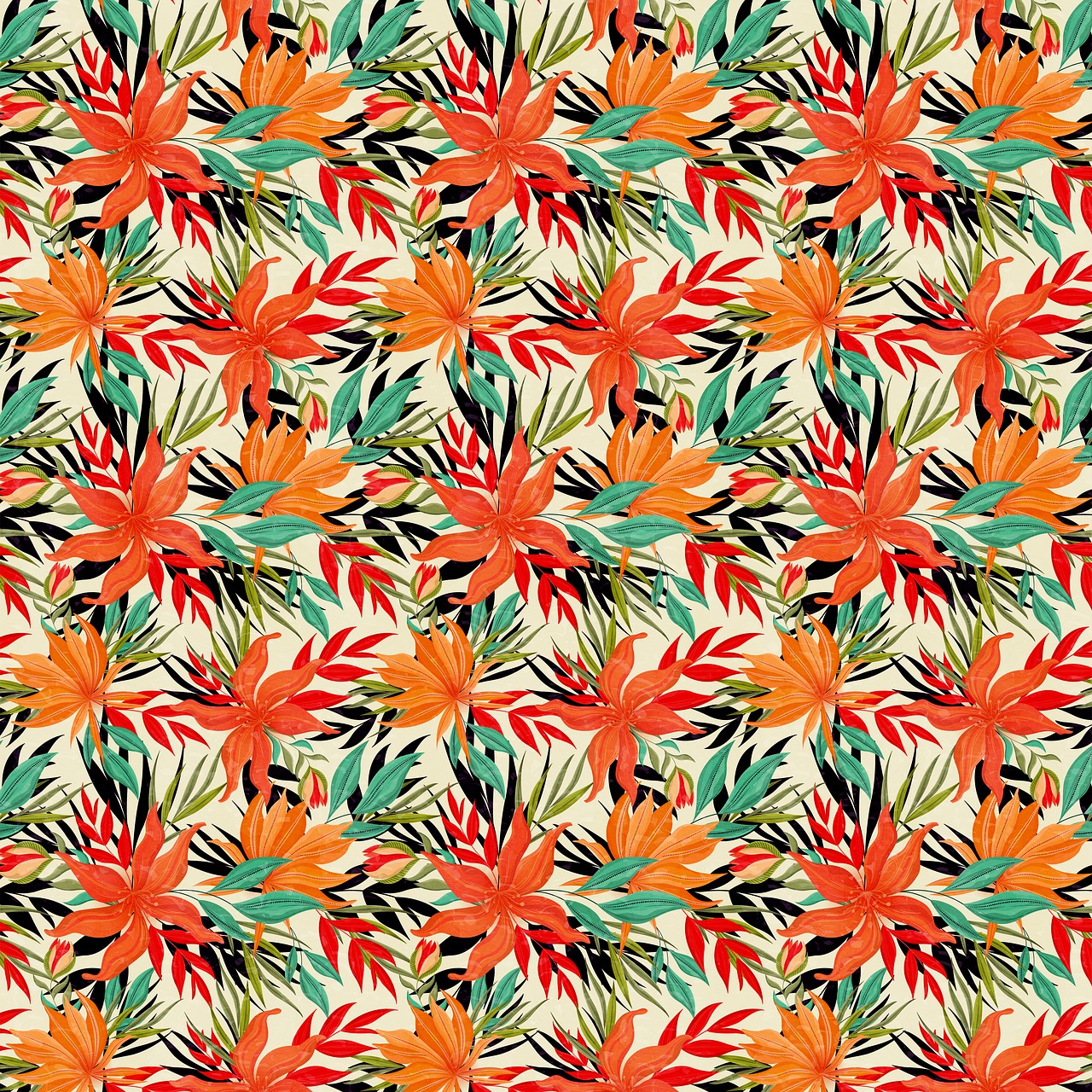 a pattern of orange and green leaves on a white background, inspired by Lubin Baugin, draped with red hybiscus, full of colour 8-w 1024, wild brush strokes, americana vibrant colors