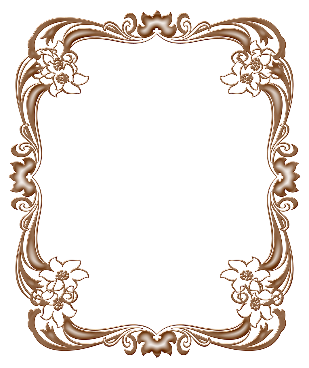 a brown ornate frame on a black background, a digital rendering, zbrush central, art nouveau, 1128x191 resolution, beautiful bone structure, reflections in copper, professional woodcarving