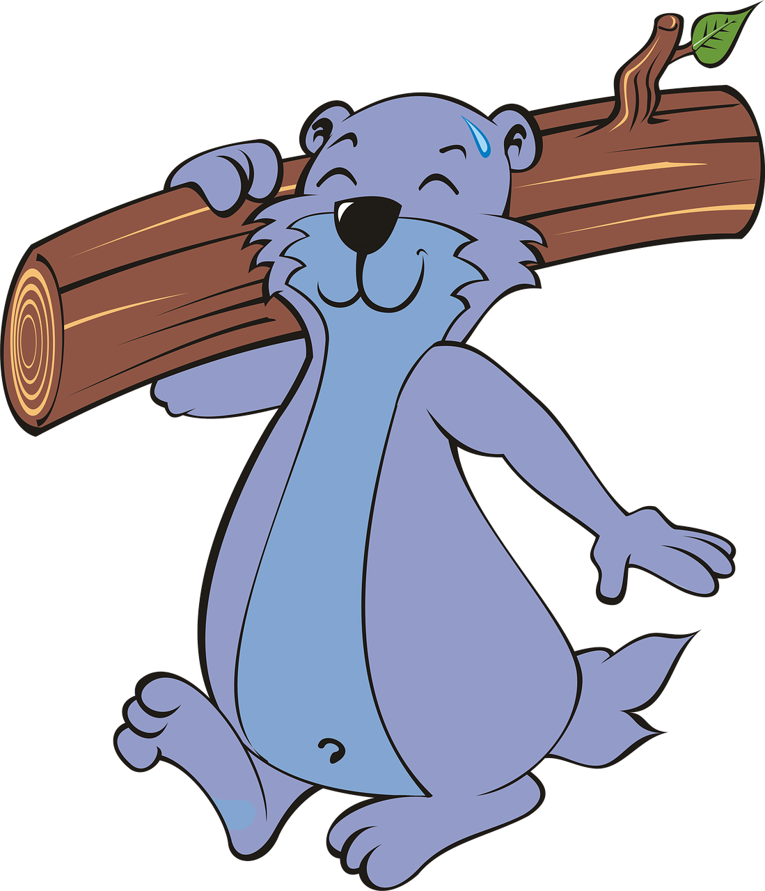 a cartoon bear carrying a piece of wood, inspired by Hanna-Barbera, anthropomorphic furry otter, on black background, bluey, colored accurately