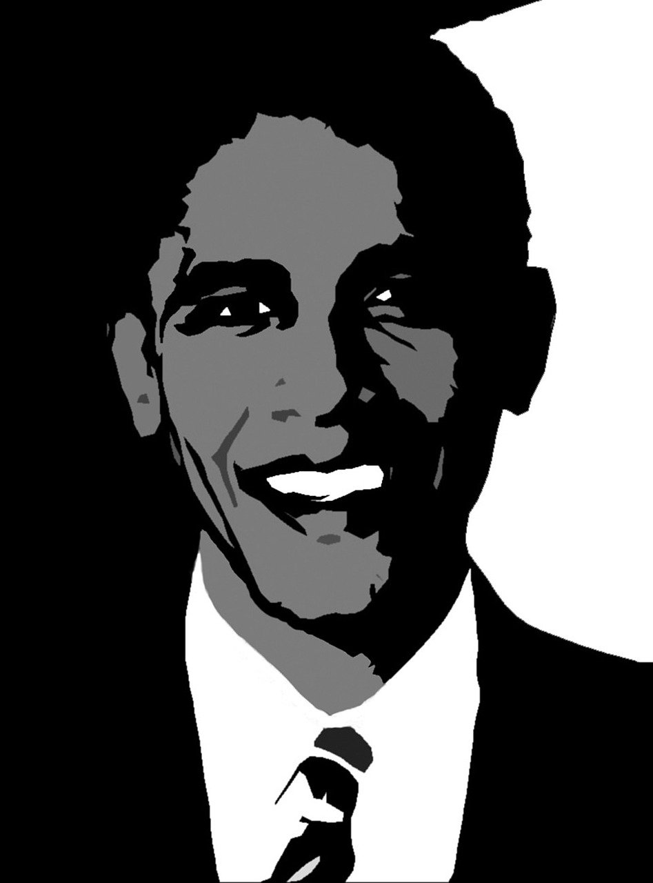 a black and white photo of a man in a suit and tie, vector art, pixabay, pop art, obama as the joker, smiling for the camera, black man, portrait made of paint