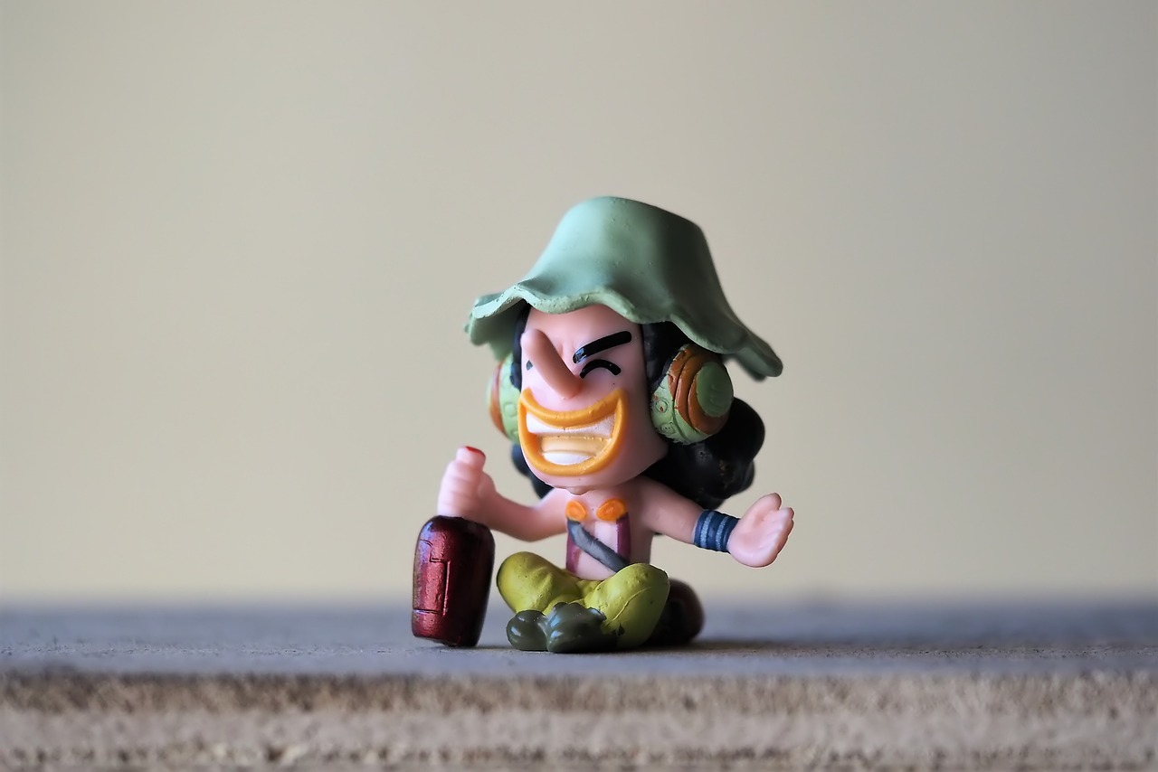a small figurine sitting on top of a table, unsplash, tank girl, clash royal style characters, gorgeous jungle ranger, squinting